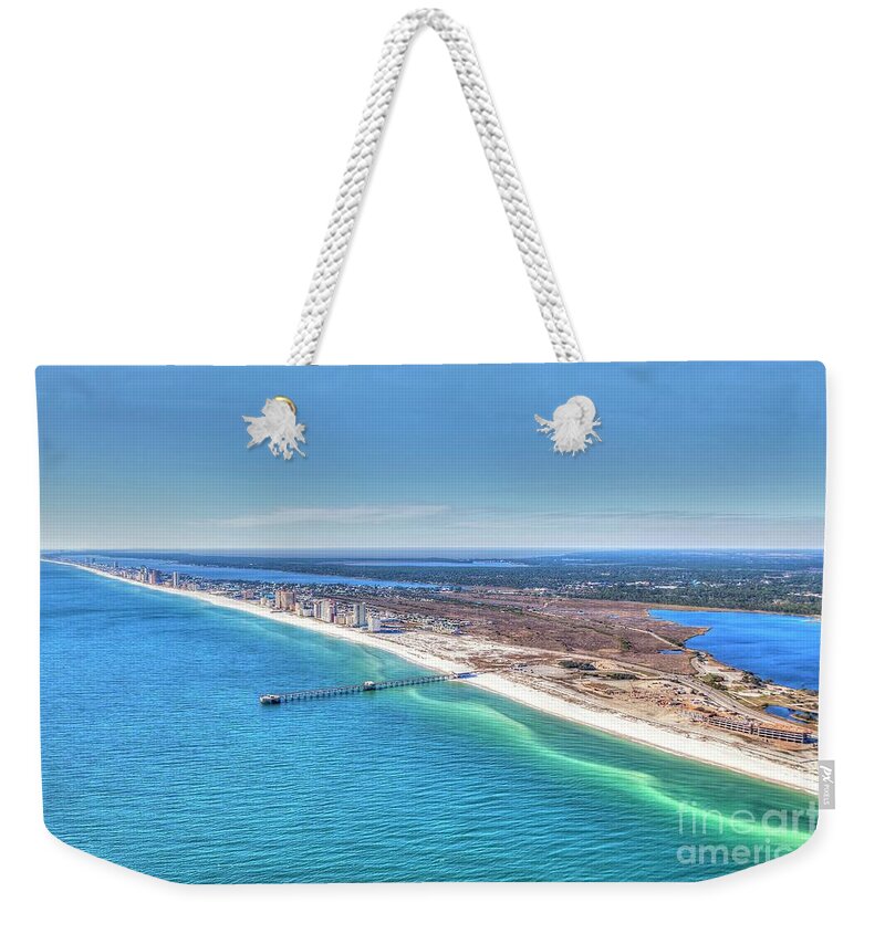  Weekender Tote Bag featuring the photograph GSP Pier and Beach by Gulf Coast Aerials -