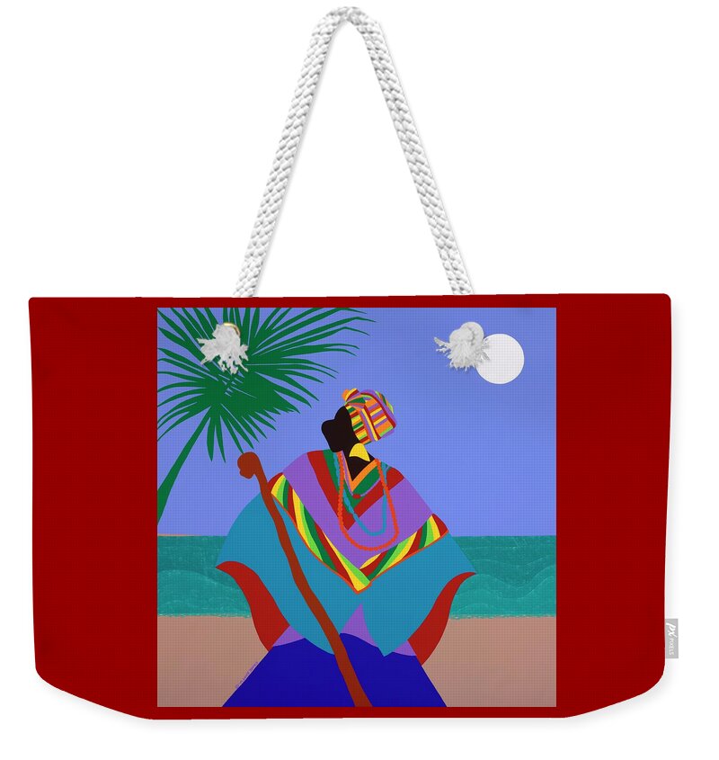 Gullah Weekender Tote Bag featuring the painting Gullah Geechee Conjure Woman by Synthia SAINT JAMES