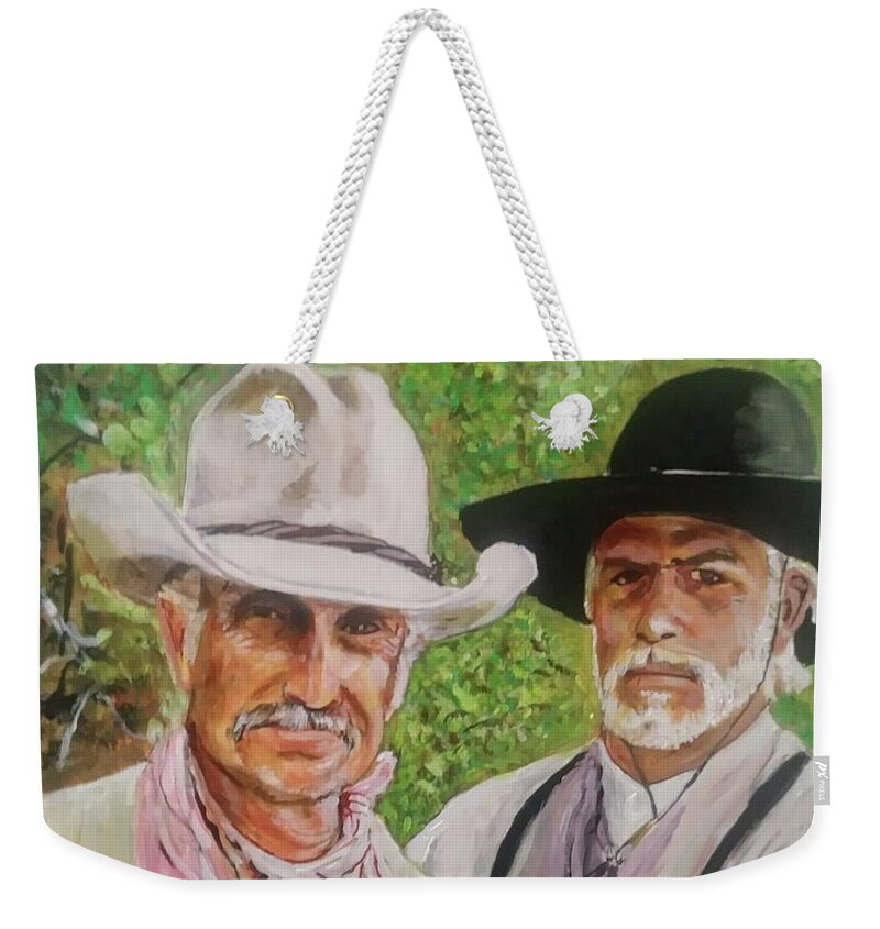 Cowboys Weekender Tote Bag featuring the painting Gus and Woodrow by Mike Benton