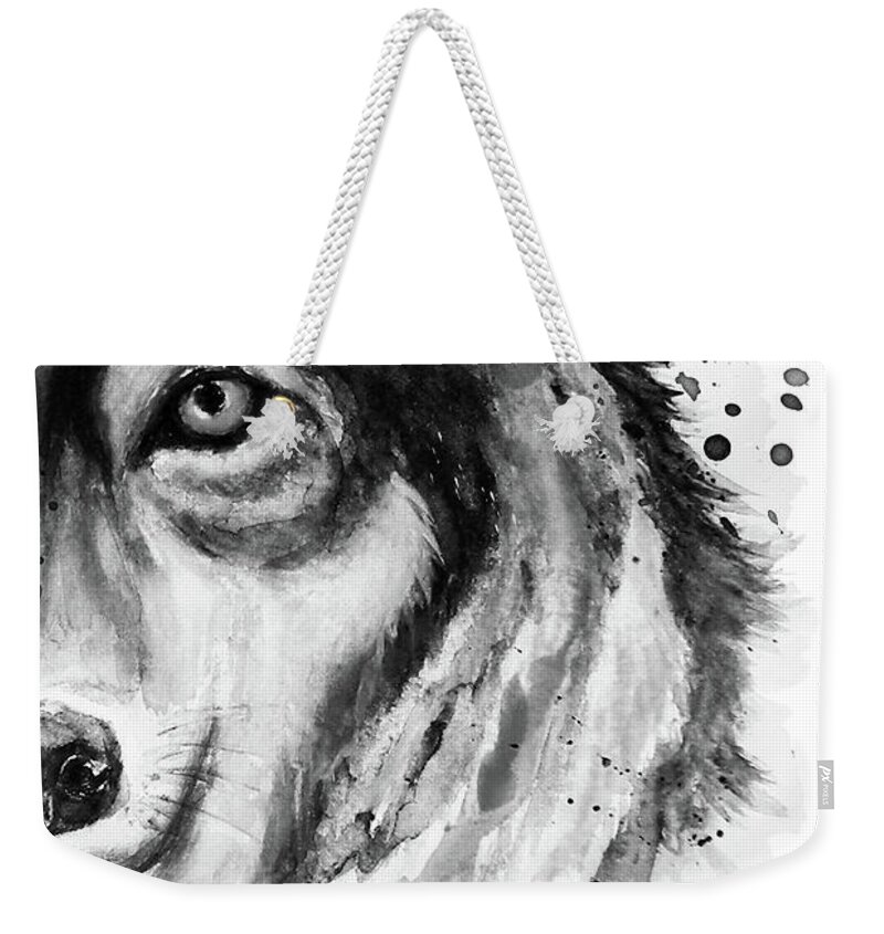 Marian Voicu Weekender Tote Bag featuring the painting Half-Faced Wolf Close-up by Marian Voicu