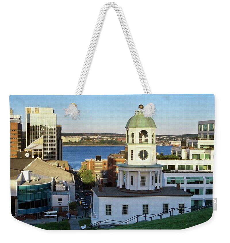 Clock Tower Weekender Tote Bag featuring the photograph Halifax Clock Tower, Halifax, Nova by Bilderbuch  / Design Pics