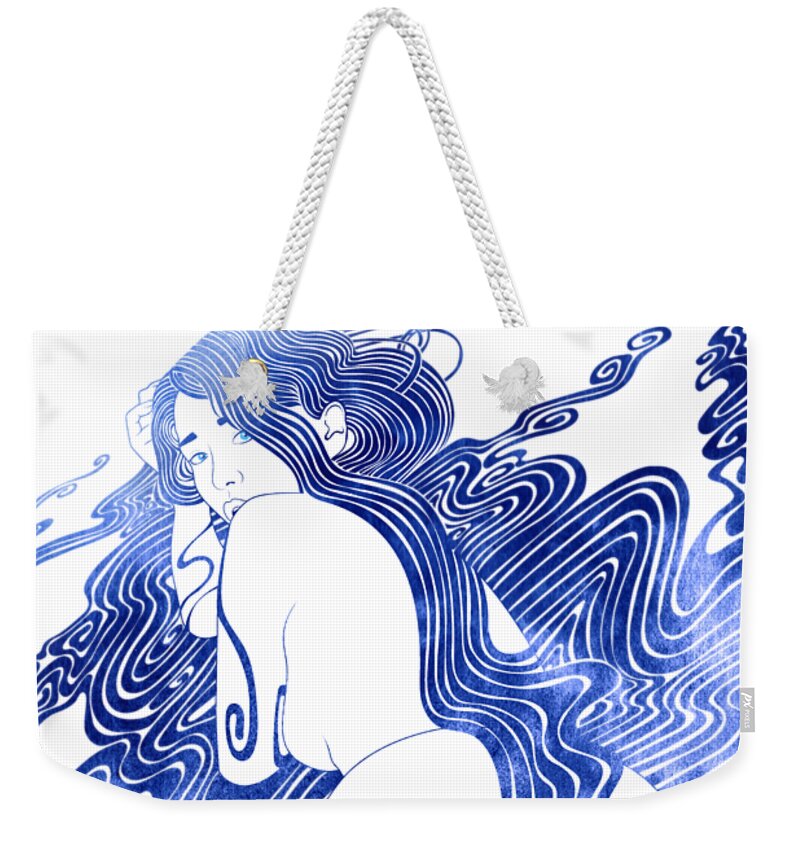 Aqua Weekender Tote Bag featuring the mixed media Halimede by Stevyn Llewellyn