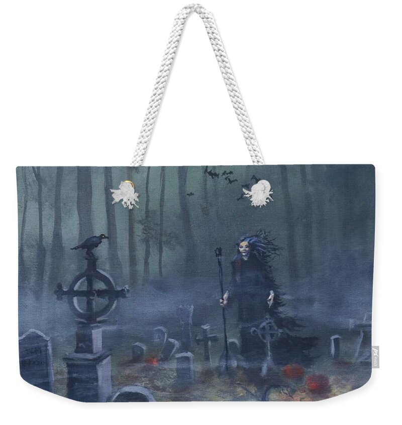 Halloween Weekender Tote Bag featuring the painting Halloween Night by Tom Shropshire
