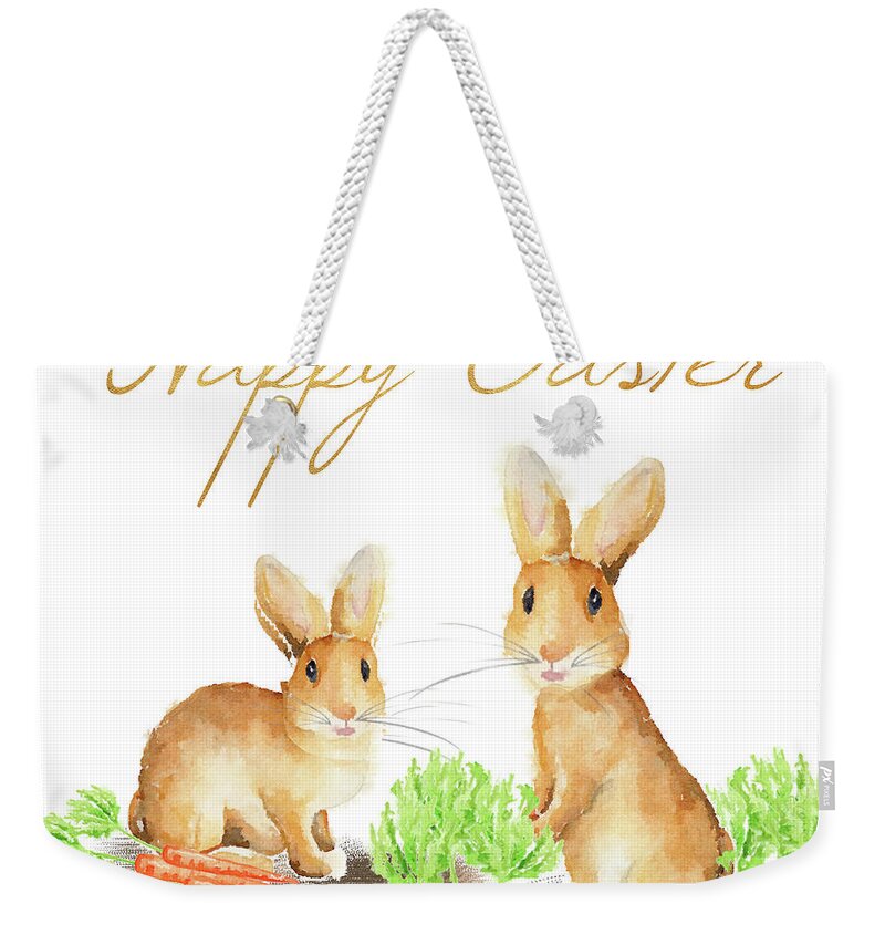 Happy Weekender Tote Bag featuring the painting Happy Easter Spring Bunny I by Andi Metz