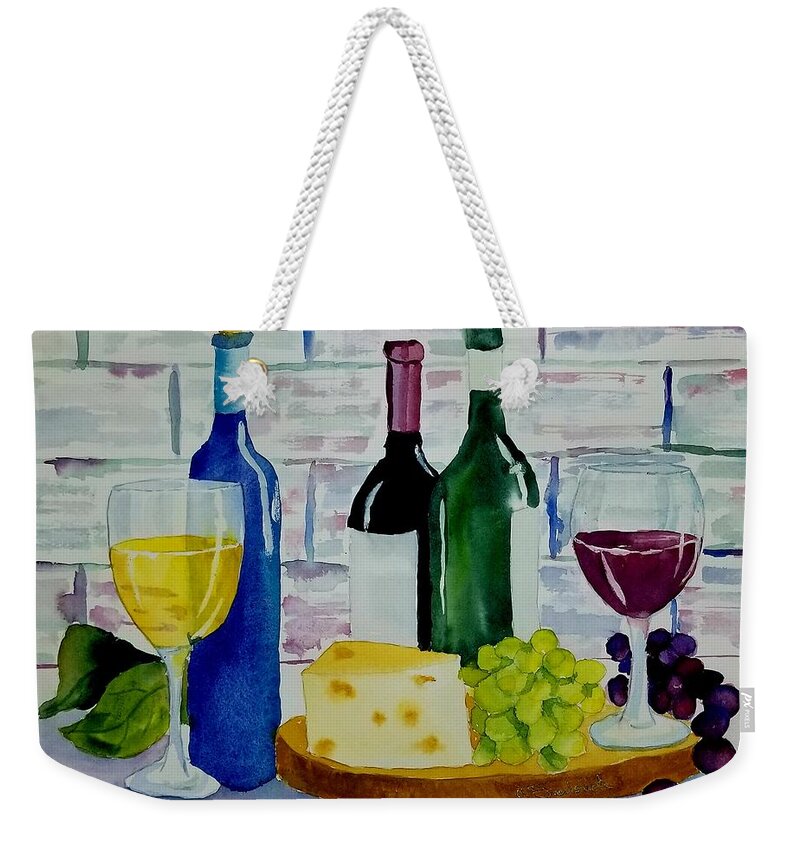 Wine Weekender Tote Bag featuring the painting Happy Hour by Ann Frederick