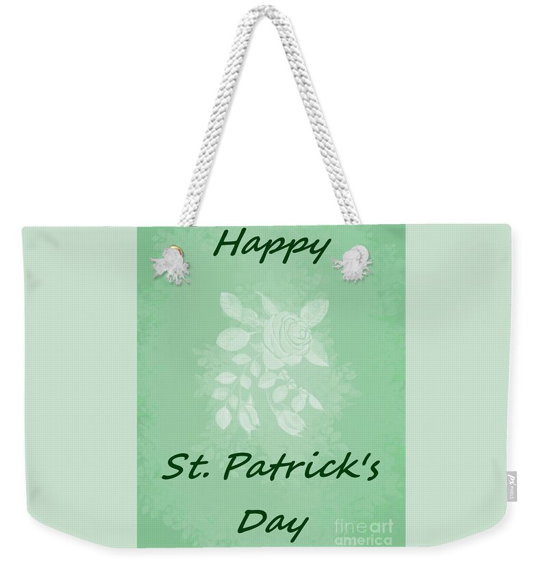 St. Patrick's Day Weekender Tote Bag featuring the digital art Happy St. Patrick's Day Holiday Card by Delynn Addams