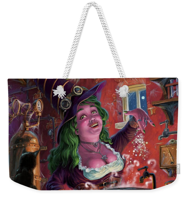 Witch Weekender Tote Bag featuring the digital art Happy Steam Punk Witch by Martin Davey