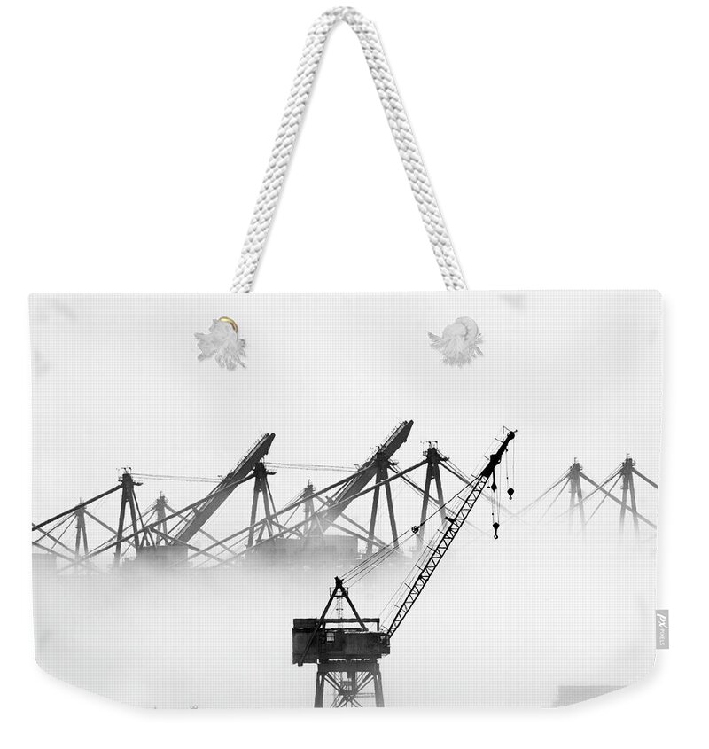 L.a. Harbor Weekender Tote Bag featuring the photograph Harbor in Fog by Joe Schofield