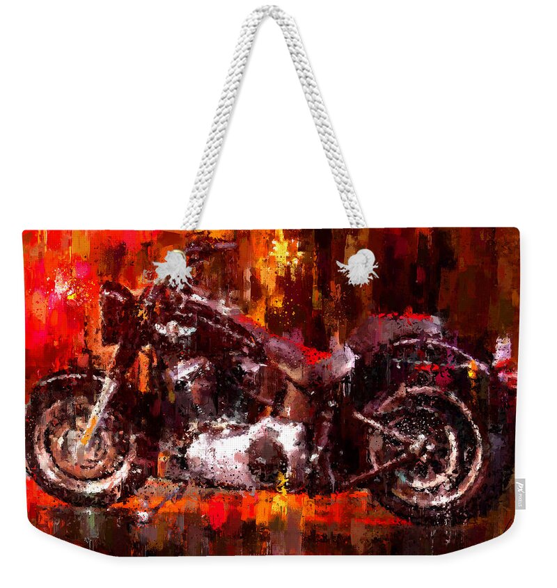  Impressionism Weekender Tote Bag featuring the painting Harley Davidson Fat Boy dark by Vart Studio