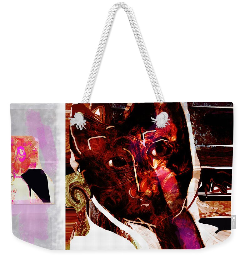 Square Weekender Tote Bag featuring the mixed media Oliver Spies a Mouse by Zsanan Studio