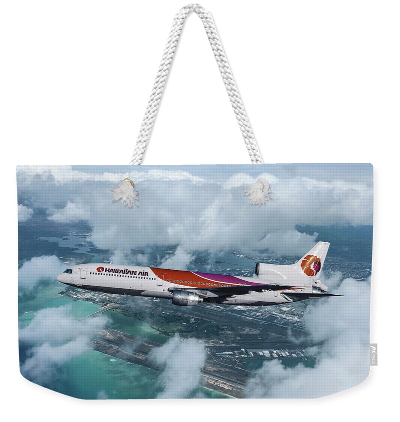 Hawaiian Airlines Weekender Tote Bag featuring the mixed media Hawaiian Airlines L-1011 TriStar by Erik Simonsen
