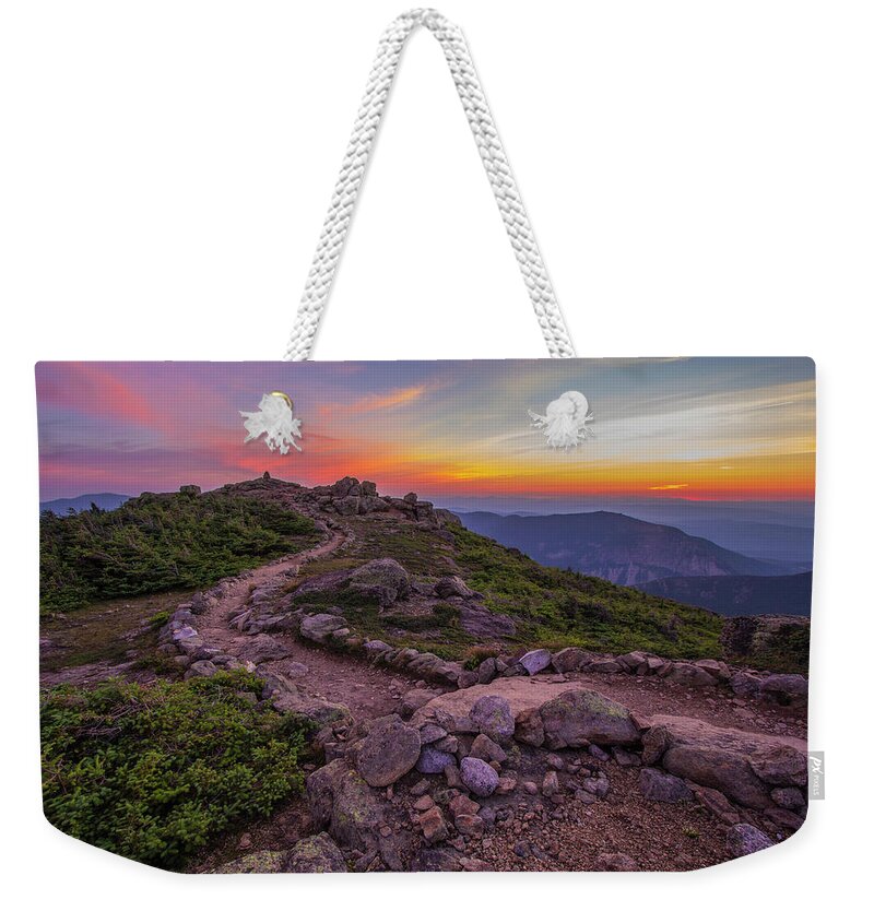 Haystack Weekender Tote Bag featuring the photograph Haystack Sunset by White Mountain Images