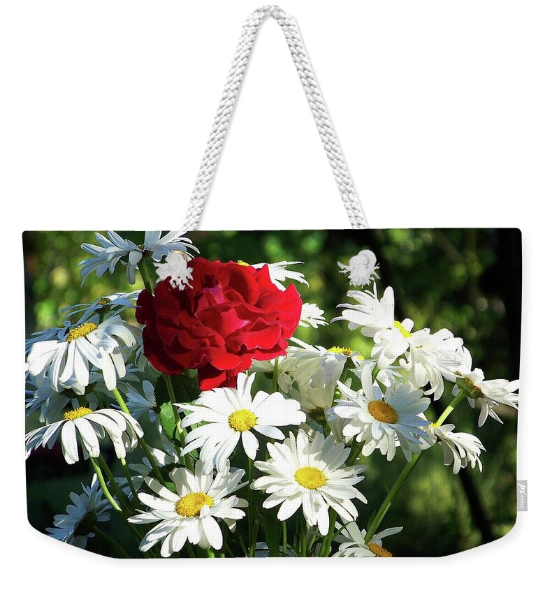 Flowers Weekender Tote Bag featuring the photograph He Loves Me... by Julie Rauscher