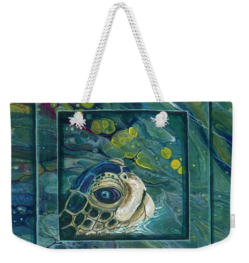 Sea Turtle Weekender Tote Bag featuring the painting Head Above Water by Darice Machel McGuire