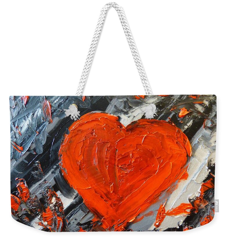 Heart Weekender Tote Bag featuring the painting Heart From Flames by Bill King