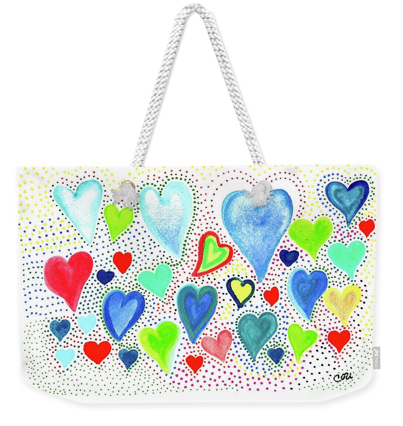 Hearts 1002 Weekender Tote Bag featuring the painting Hearts 1002 by Corinne Carroll