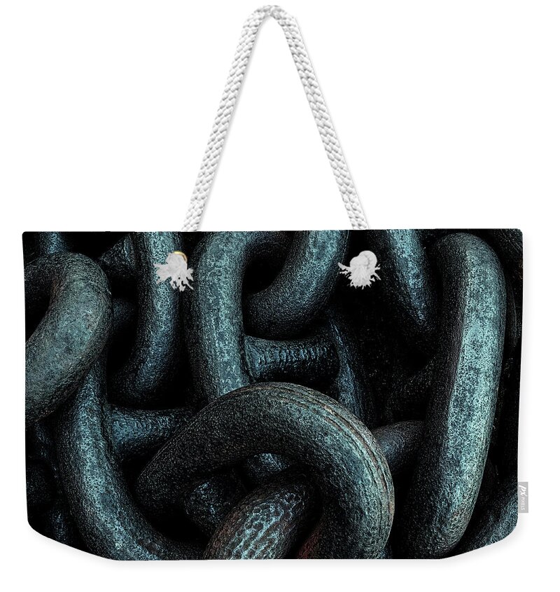 Outdoors Weekender Tote Bag featuring the photograph Heavy Linked Metal Chains by Doug Armand