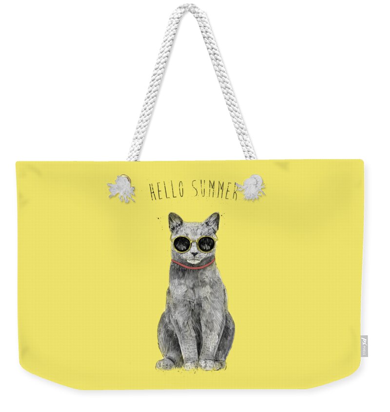 Cat Weekender Tote Bag featuring the drawing Hello Summer by Balazs Solti
