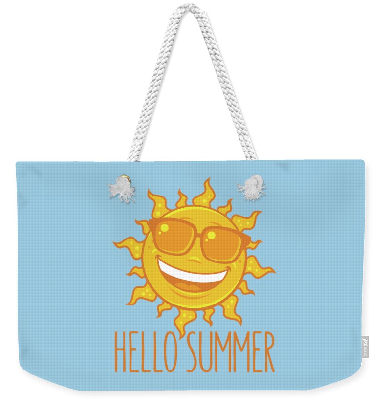 Beach Weekender Tote Bag featuring the digital art Hello Summer Sun With Sunglasses by John Schwegel