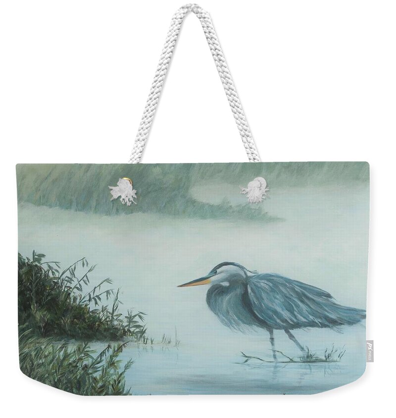 Wildlife Weekender Tote Bag featuring the painting Heron in Mist by Deborah Smith