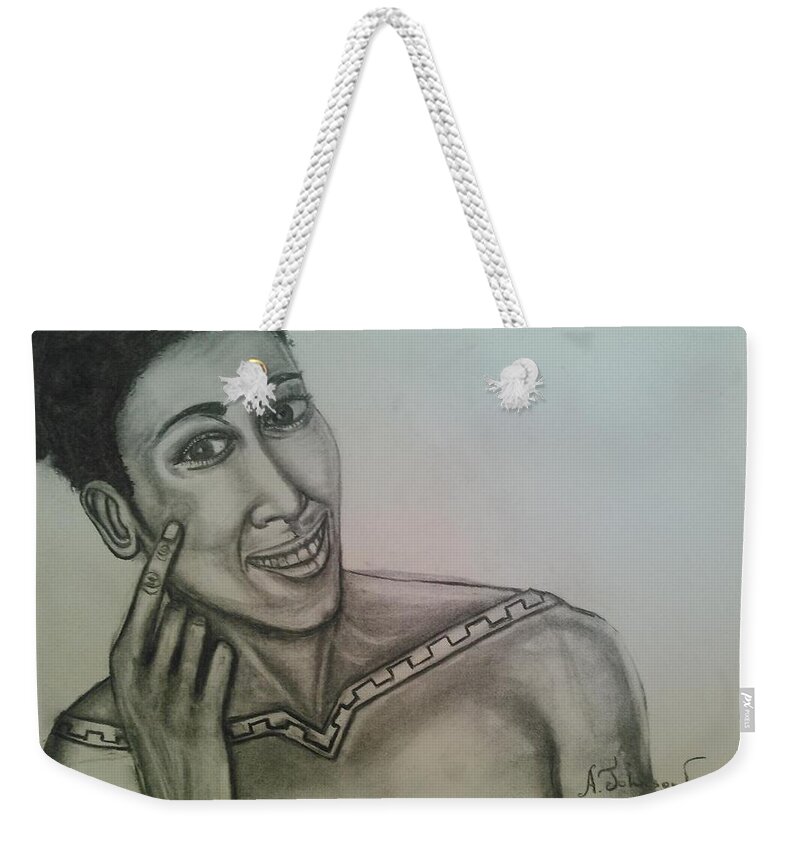 Drawing Weekender Tote Bag featuring the drawing Herthinking by Andrew Johnson