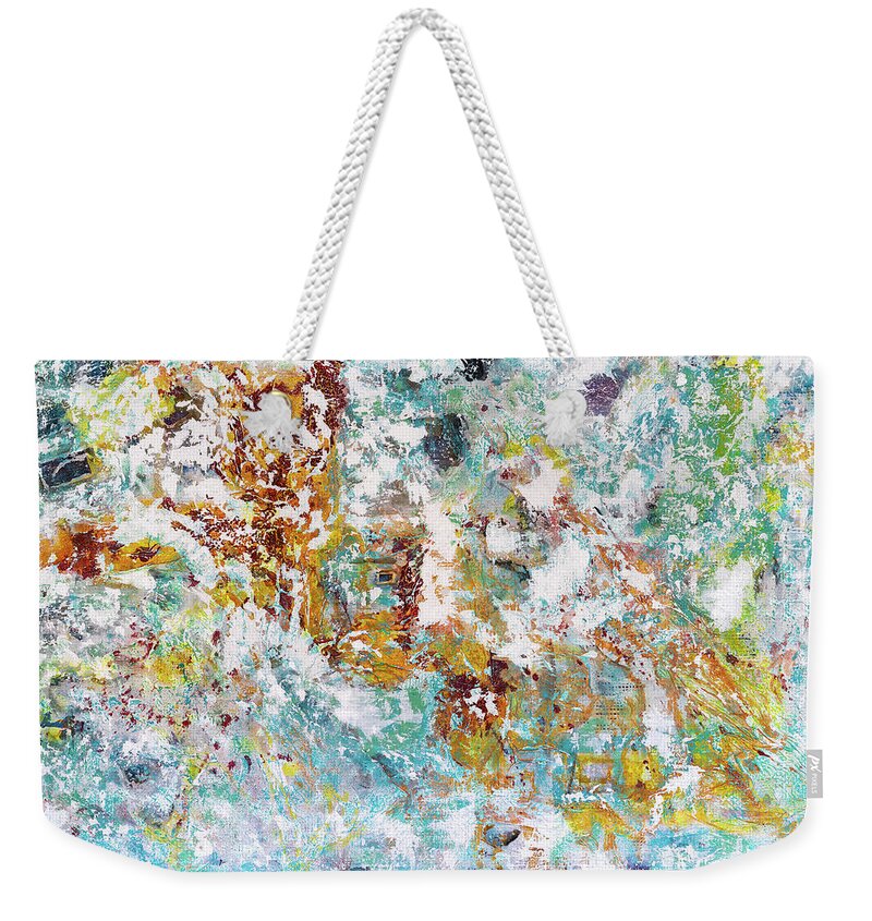 Blue Weekender Tote Bag featuring the painting Hidden Blue by Theresa Marie Johnson
