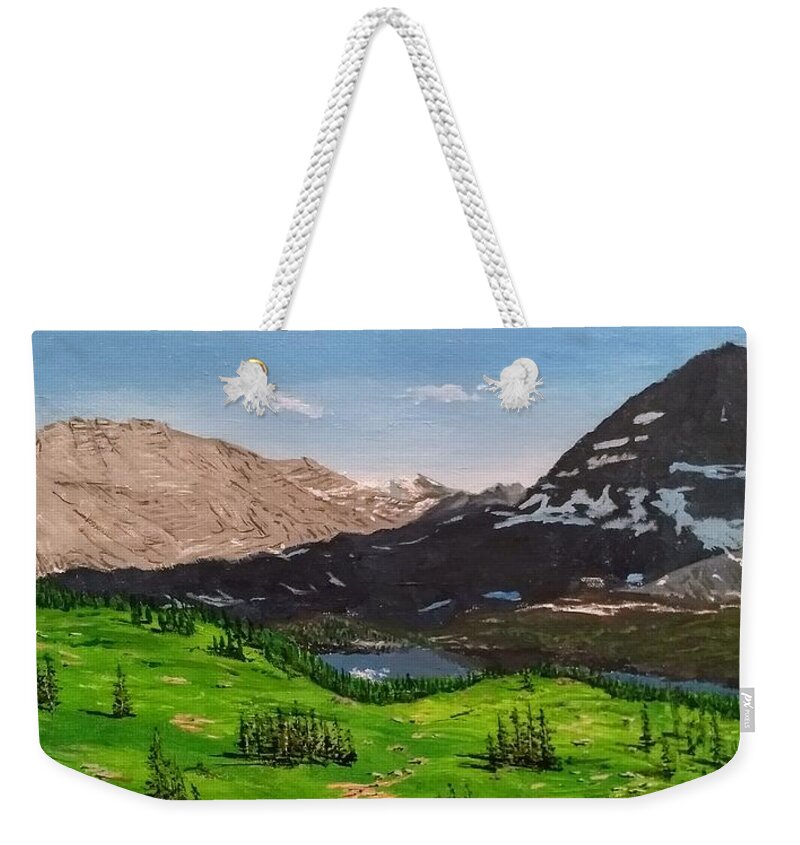 Glacier National Park Weekender Tote Bag featuring the painting Hidden Lake Pass by Kevin Daly