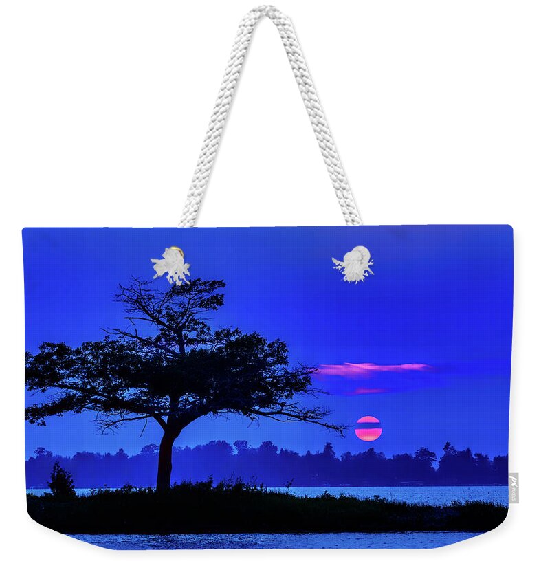 Cherry Red Sunset Weekender Tote Bag featuring the photograph Higgins Lake Cherry Red Sunset by Joe Holley