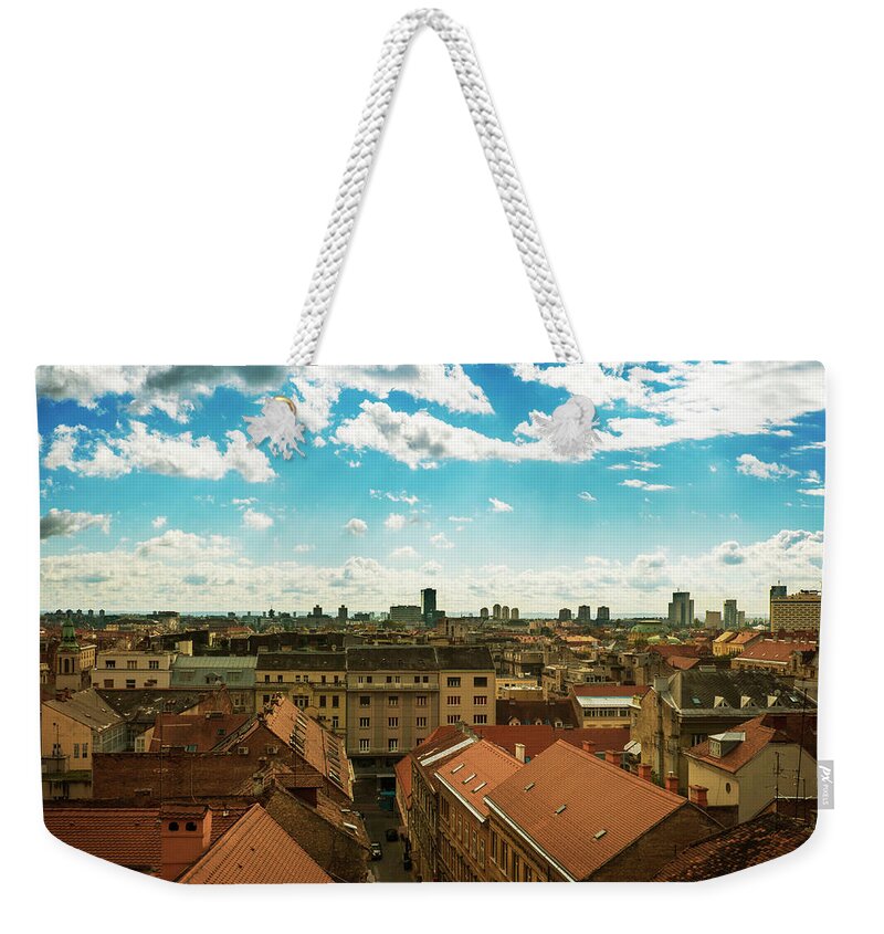 Outdoors Weekender Tote Bag featuring the photograph High Angle View Of Zagreb,croatia by Yulia Reznikov