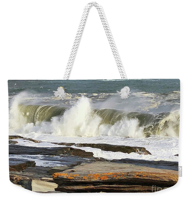Winter Weekender Tote Bag featuring the painting High Surf Warning by Jeanette French