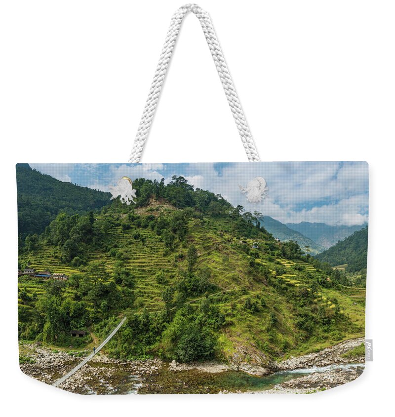 Scenics Weekender Tote Bag featuring the photograph Himalya Hills Rope Bridge Canyon by Fotovoyager