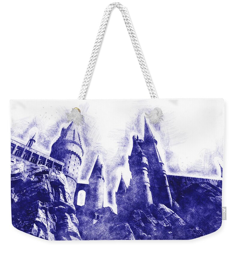 Hogwarts Weekender Tote Bag featuring the digital art Hogwarts Pen Sketch by Matthew Nelson