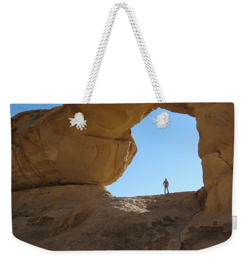 Wadi Rum Weekender Tote Bag featuring the photograph Hole In A Rock by Inge Elewaut