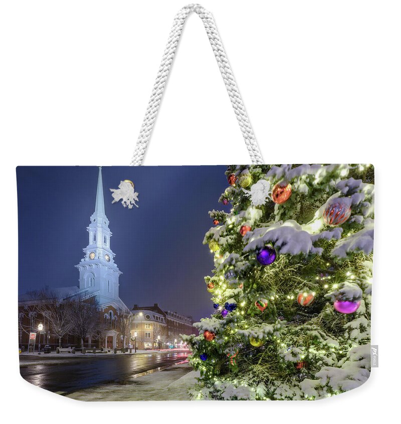 Snow Weekender Tote Bag featuring the photograph Holiday Snow, Market Square by Jeff Sinon