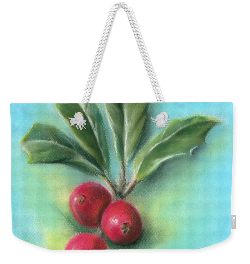 Botanical Weekender Tote Bag featuring the painting Holly Sprig with Three Berries by MM Anderson