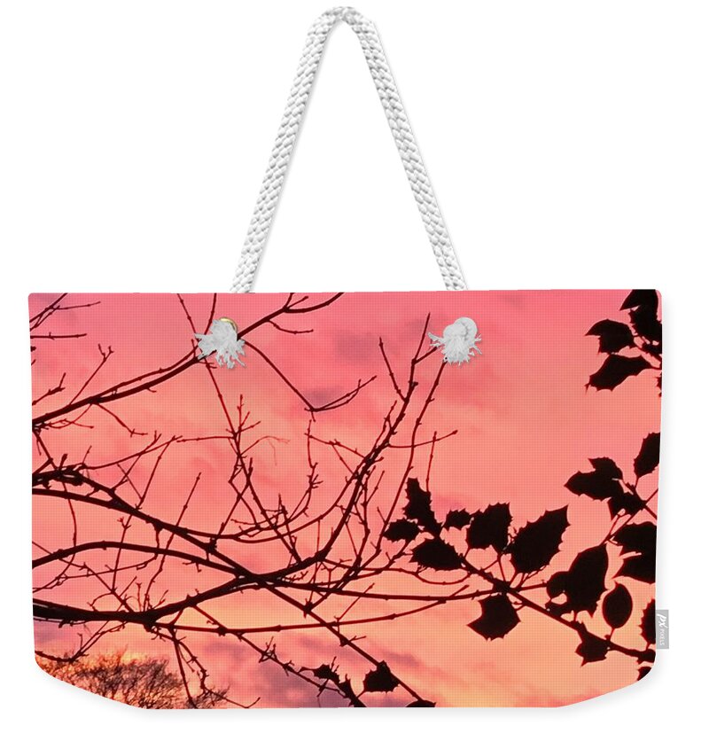 Winter Landscape Weekender Tote Bag featuring the photograph Holly tree sunset 2 landscape by Itsonlythemoon