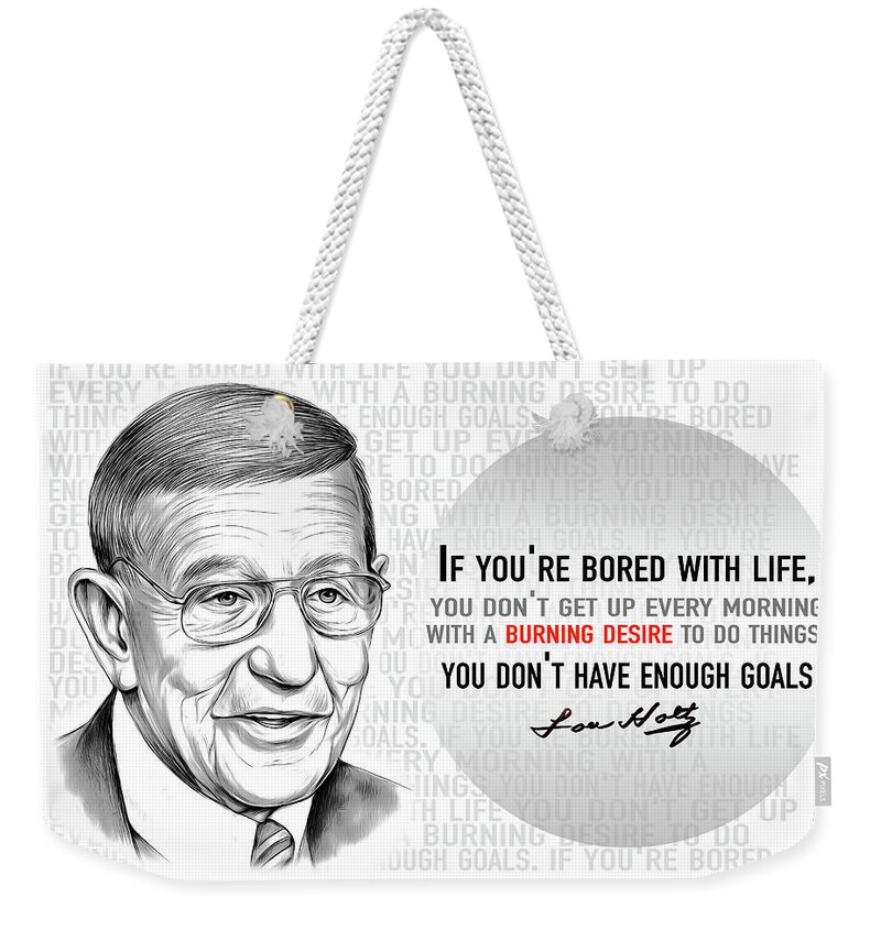 Goals Weekender Tote Bag featuring the mixed media Holtz on Goals by Greg Joens