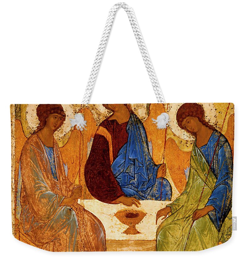 Holy Trinity Weekender Tote Bag featuring the painting Holy Trinity by Andrei Rublev