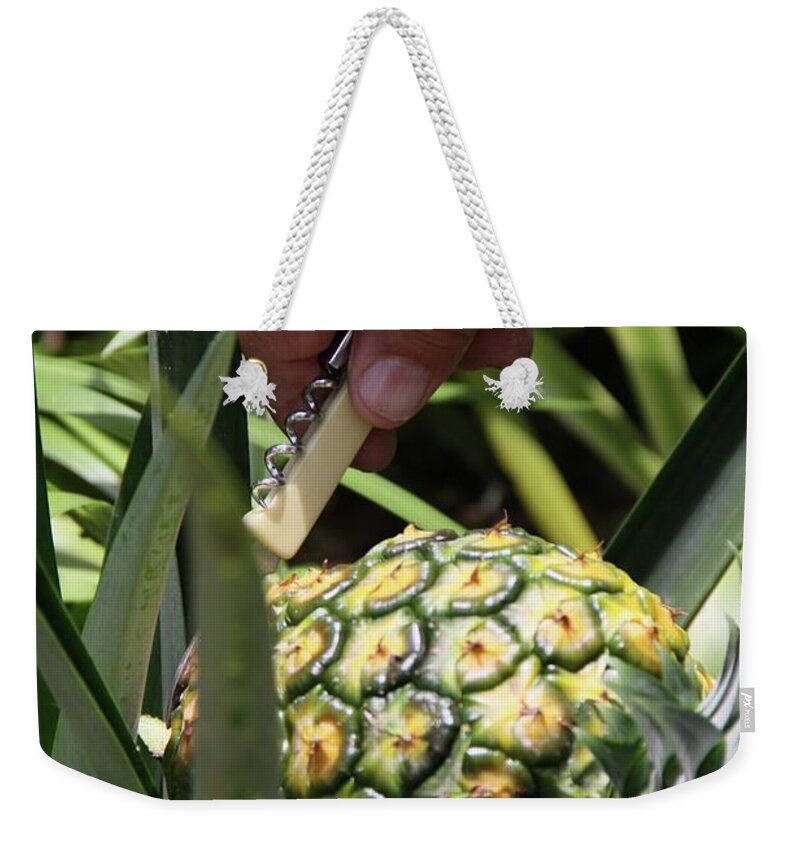 Home Weekender Tote Bag featuring the photograph Home Grown Hawaiian Gold Pineapple by Philip And Robbie Bracco