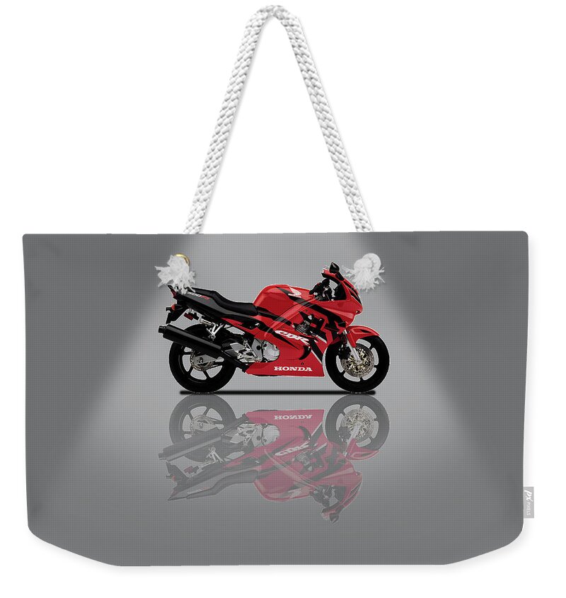 Honda Weekender Tote Bag featuring the mixed media Honda CBR600F Grey Spotlight by Smart Aviation