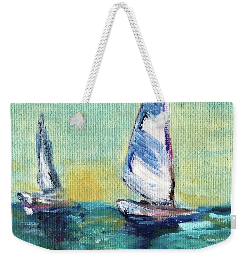 Sailing Weekender Tote Bag featuring the painting Horizon Sail by Roxy Rich