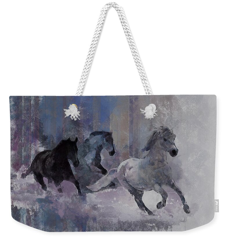 Horse Weekender Tote Bag featuring the digital art Horses Running by Robert Bissett