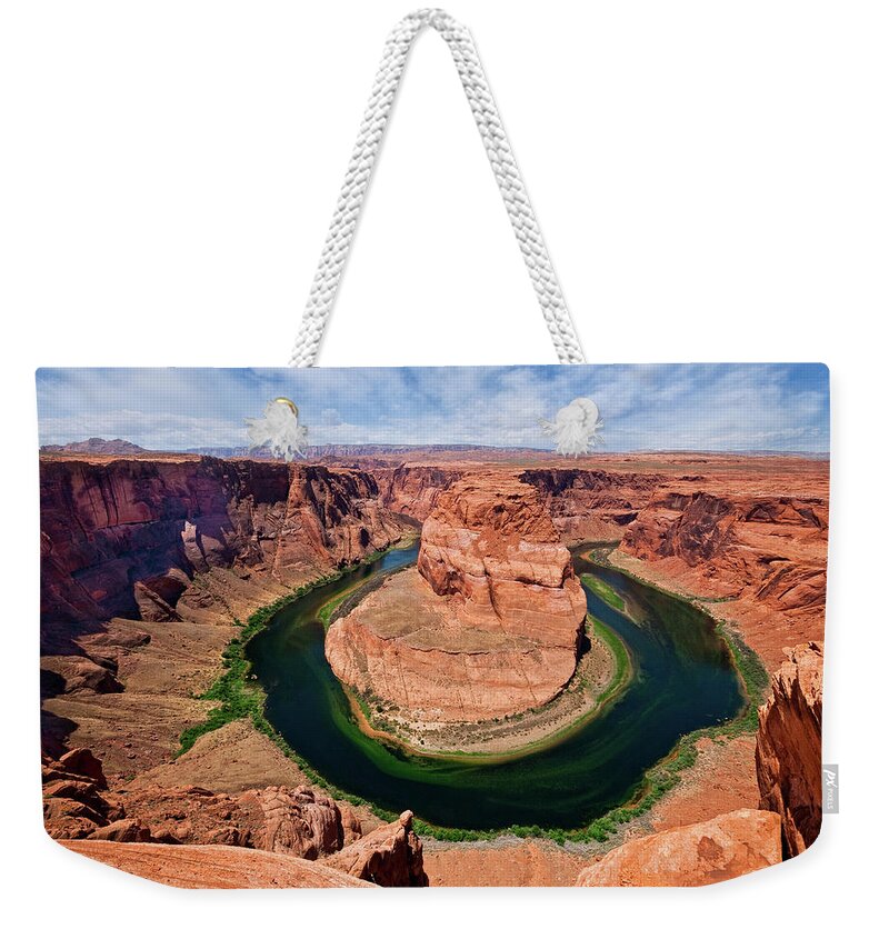 Arid Climate Weekender Tote Bag featuring the photograph Horseshoe Bend on the Colorado River by Jeff Goulden