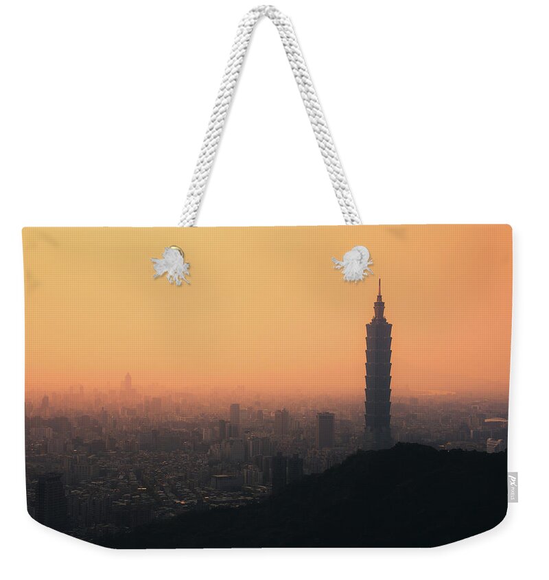 Taiwan Weekender Tote Bag featuring the photograph Hot Hazy Sky Above Taiwan City Skyline by D3sign