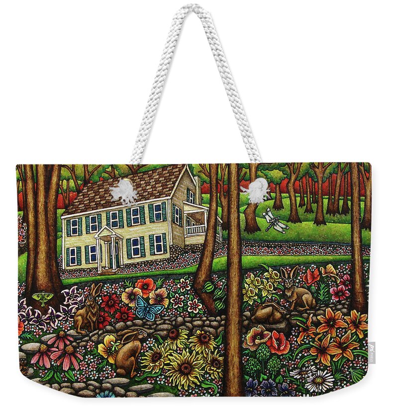 Hare Weekender Tote Bag featuring the painting House In The Meadow by Amy E Fraser