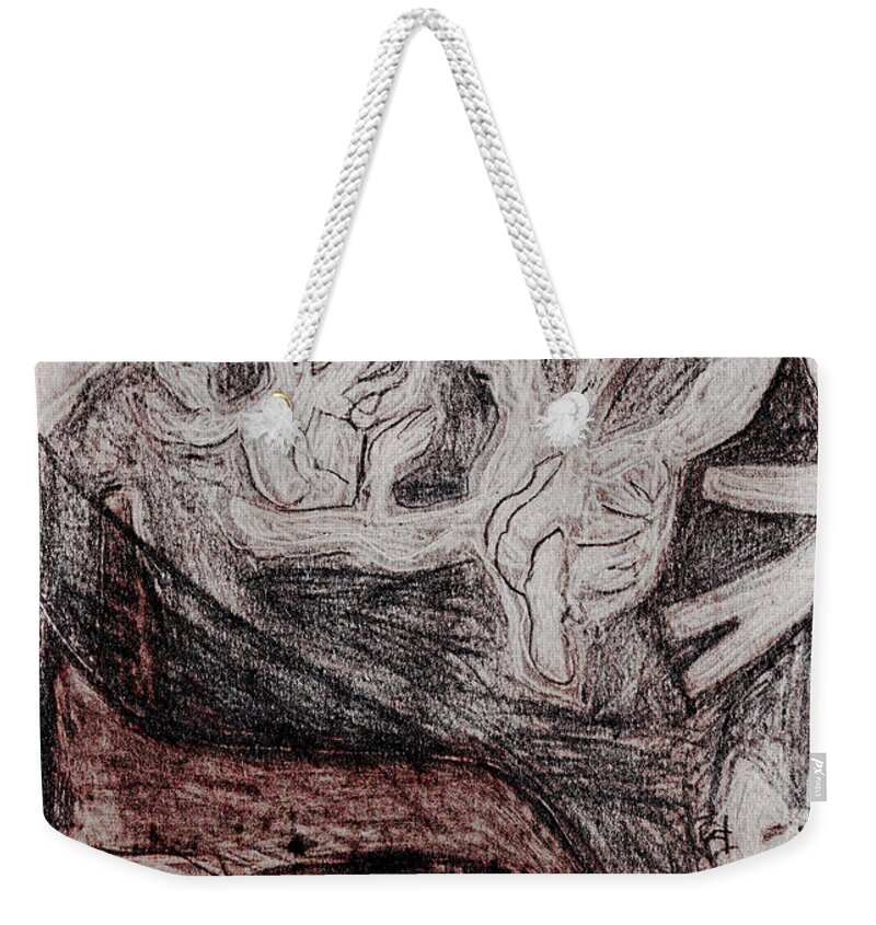 Whale Weekender Tote Bag featuring the drawing How the Whale Got His Throat 44-4 by Edgeworth Johnstone