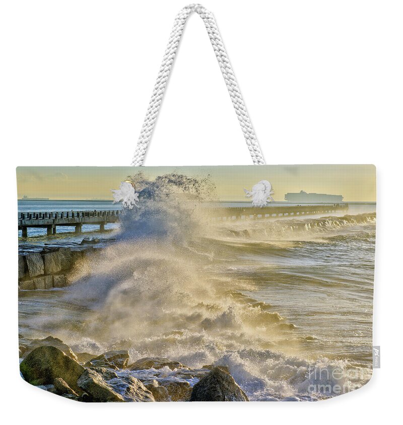 Huge Waves Cabrillo Beach San Pedroport Of Los Angeles Weekender Tote Bag featuring the photograph Huge Waves Cabrillo Beach San Pedro by David Zanzinger