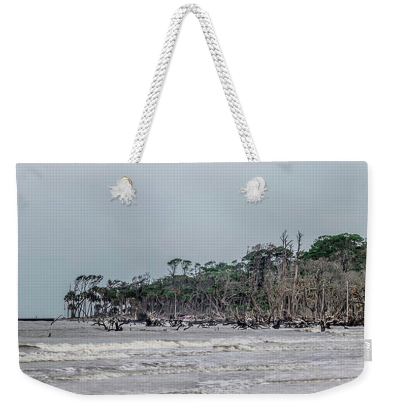 Beach Weekender Tote Bag featuring the photograph Hunting Island Beach And Lighthouse In South Carolina by Alex Grichenko