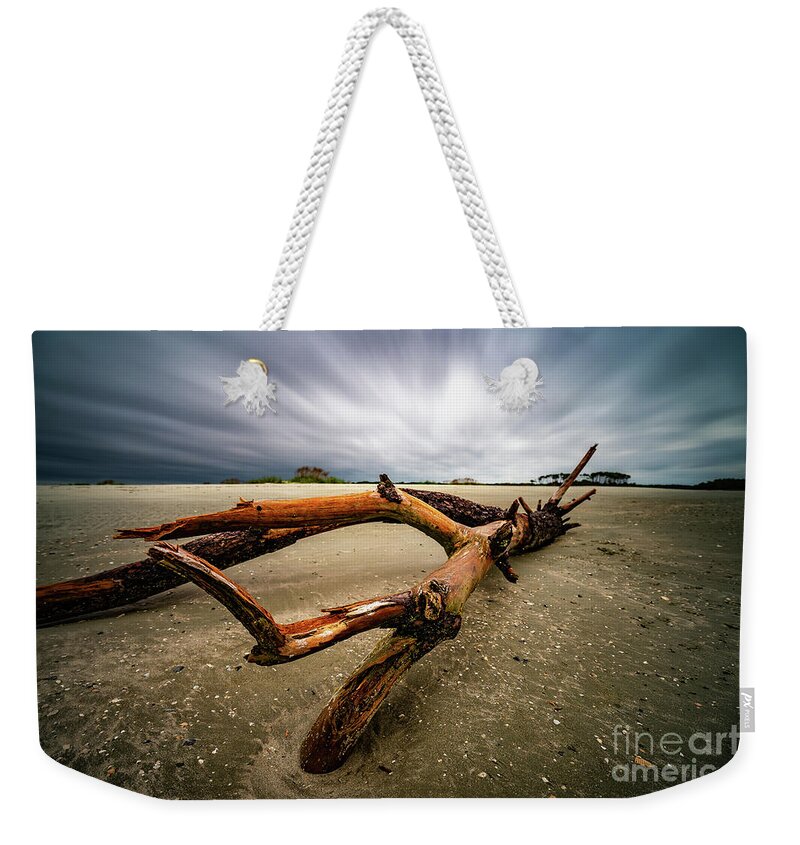 Beach Weekender Tote Bag featuring the photograph Hurricane Florence Morning Beach Log by David Smith