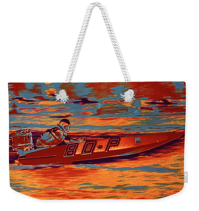 Photography Weekender Tote Bag featuring the photograph Hydroplaning Single Engine Motor Boat by Vintage Images